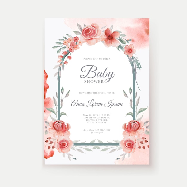 Rose Red Flower Watercolor Baby Shower Invitation Template