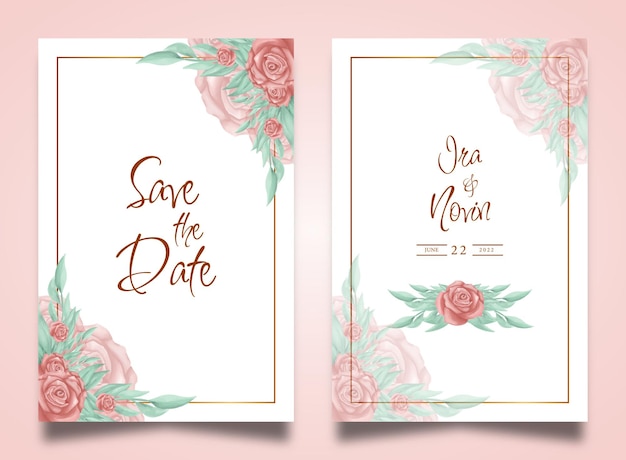 rose romantic watercolor wedding invitation template design