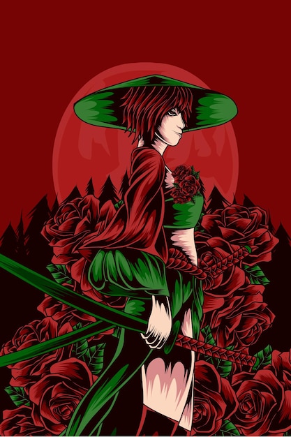 Illustrazione di samurai rosa