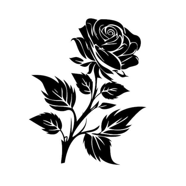 Rose silhouet vector logo in zwarte kleur pictogram eenvoudige vormen minimalistische stijl geïsoleerd op witte achtergrond