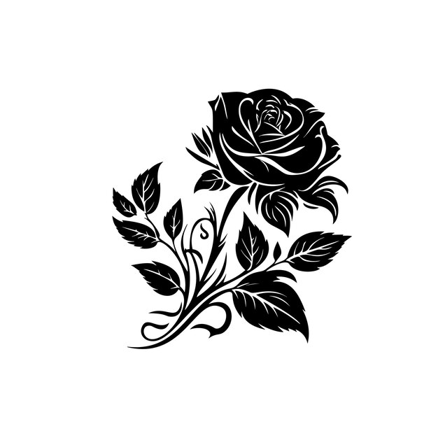 Rose silhouette vector logo in black color icon simple shapes minimalist style isolated on white background