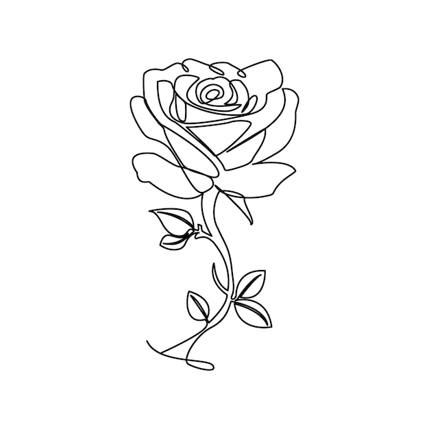 Rose single continuous one line out line vector art drawing and tattoo design