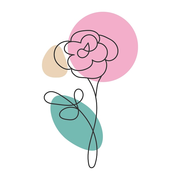 Rose in the style of line art with colored spots