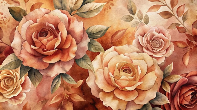 Rose watercolor background with warm shades