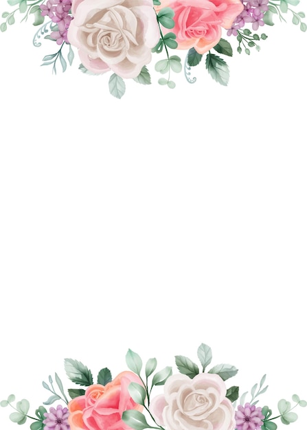 Vector rose white and pink watercolor floral frame luxurious floral elements botanical background