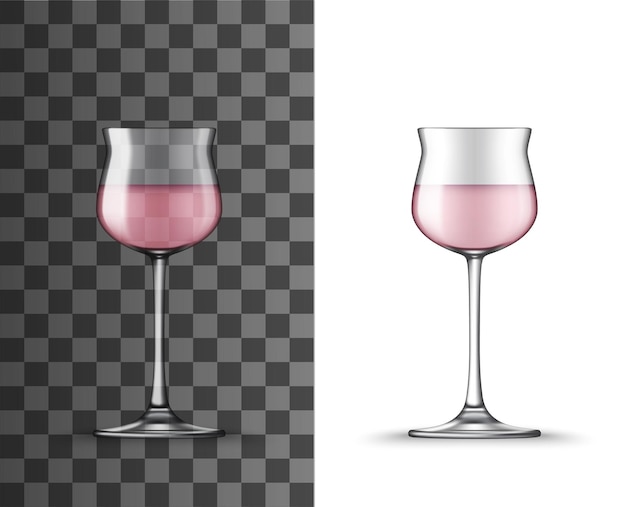 Bevanda alcolica mockup realistica in vetro di vino rosato