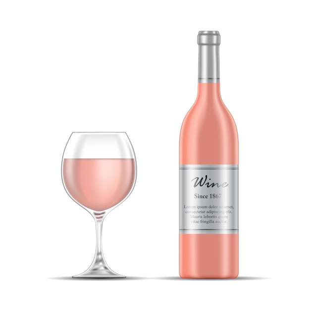 Rose Wine Glass and Wine Bottle