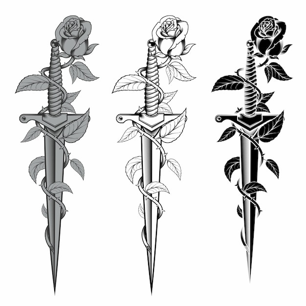 Rose with dagger in black and white