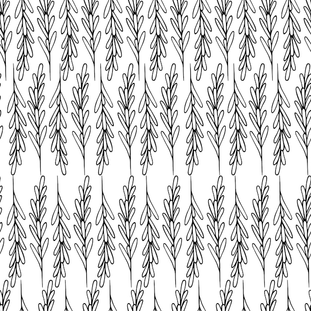 Розмариновый бесшовный цветочный орнамент из ароматной веточки специй в стиле каракулей