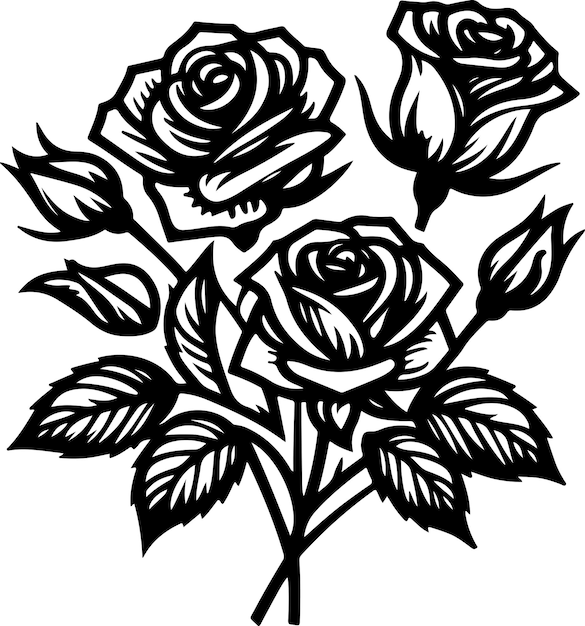 Roses black outline vector illustration minimalism style