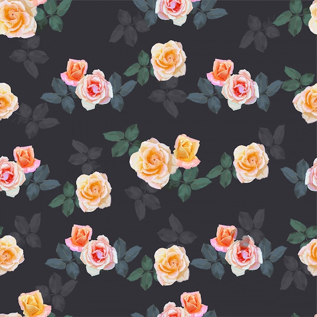 Roses bouquet with leaves  seamless pattern