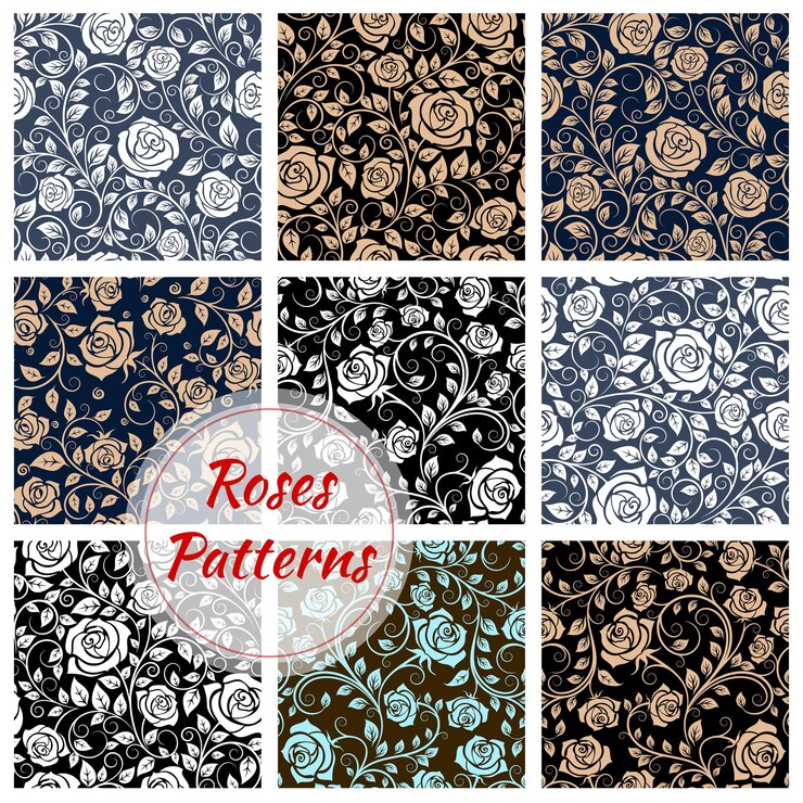 Vector roses floral seamless patterns
