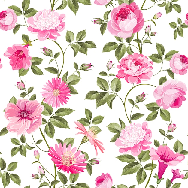 Vector roses floral seamless wallpaper.