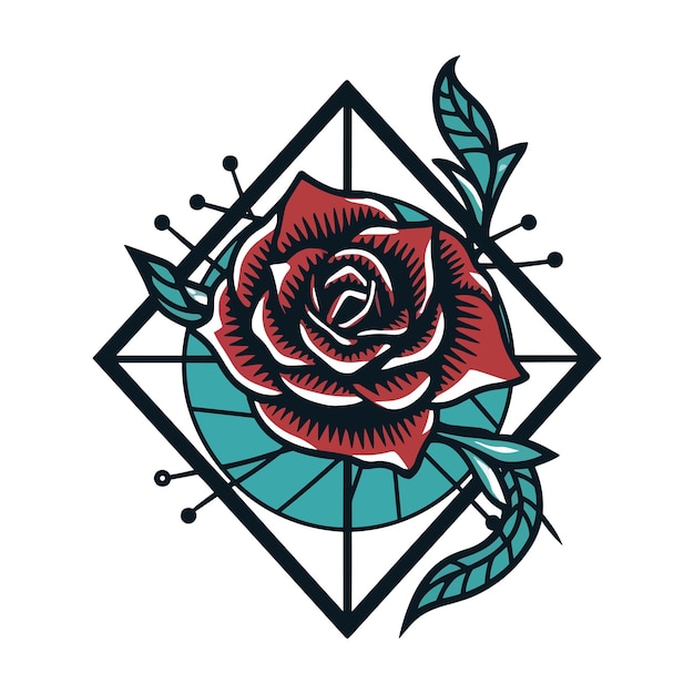 Vettore illustrazione disegnata a mano di progettazione di logo del fiore delle rose