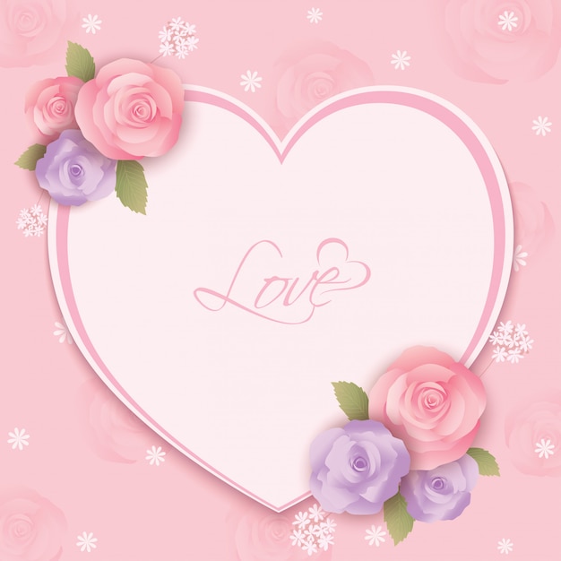 Roses flowers heart frame pink