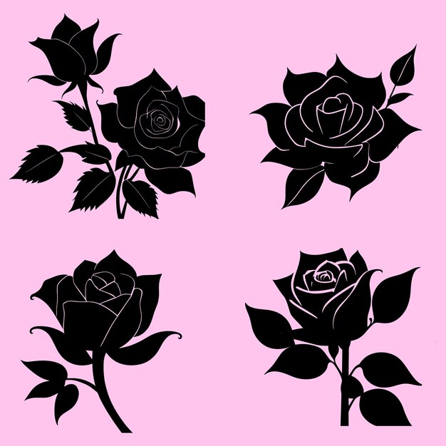 Vector roses flowers silhouettes clip art set roses bouquet silhouette vector bundle