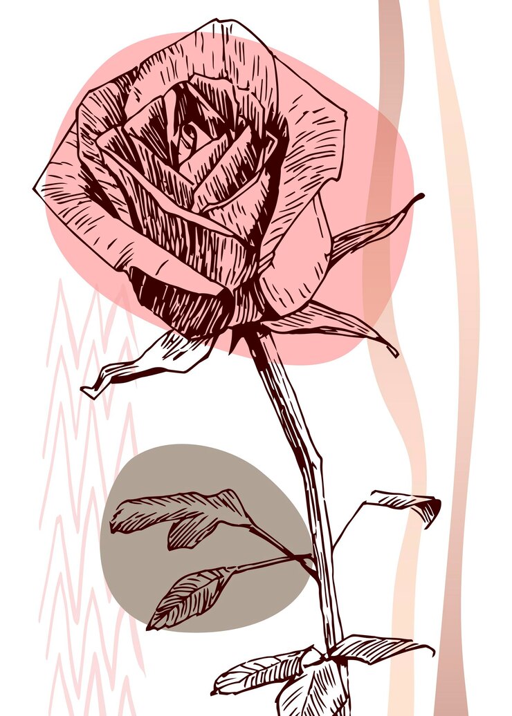 Vector roses hand painted illustrations for wall decoration minimalist flower in sketch style