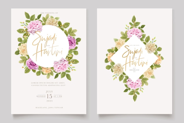 Set di carte di nozze con rose e peonie