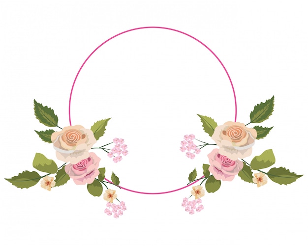 Roses plant with leaves and circle style
