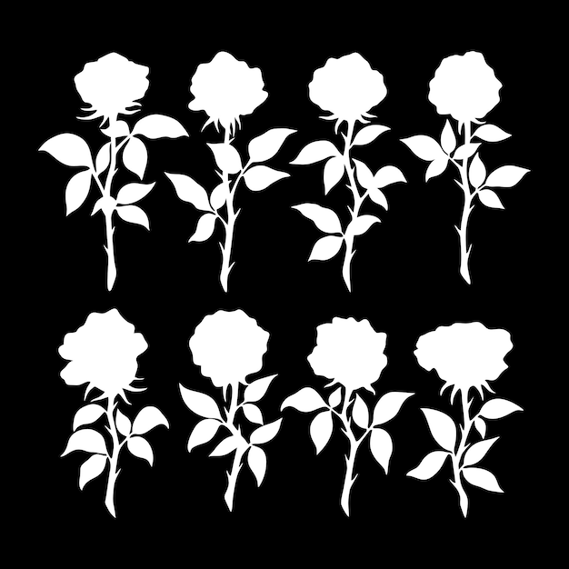 Vector roses silhouettes flower set flower silhoutte vector illustration