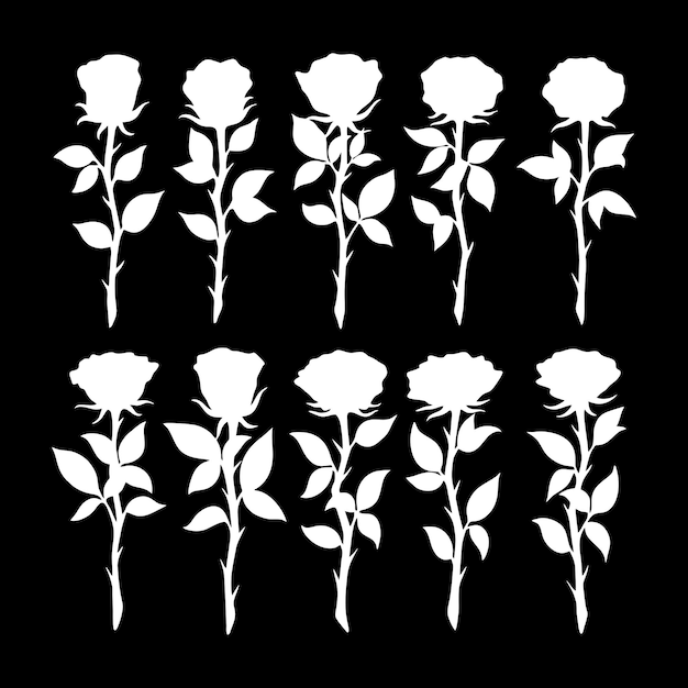 Vector roses silhouettes flower set flower silhoutte vector illustration