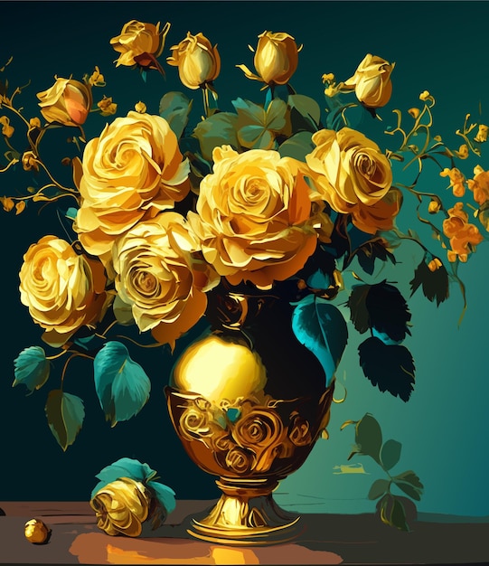 Vector roses in vase painting illustration