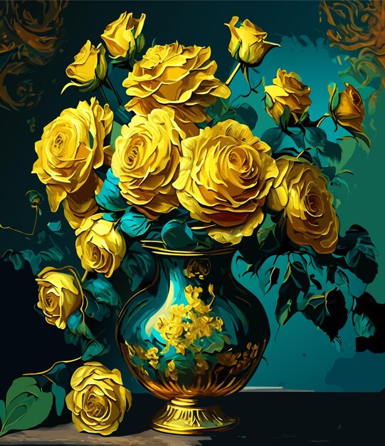 Roses in vase painting illustration