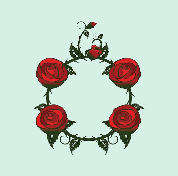 Illustrazione di design del telaio di rose e viti