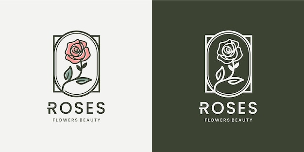 Roses vintage monoline badge logo design