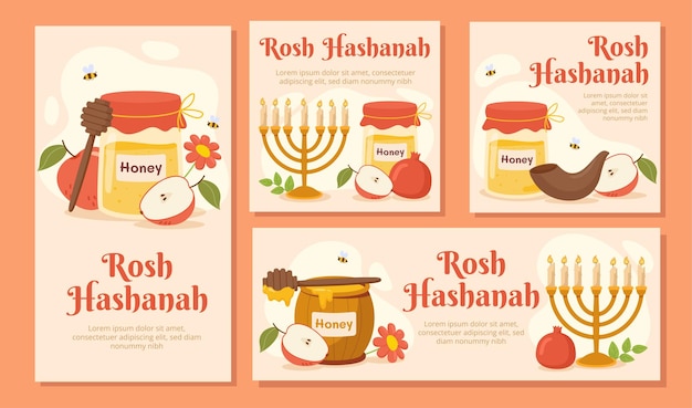 Rosh hashanah banners set traditional jewish holiday religion and culture apples and honey