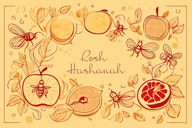 Vector rosh hashanah design template with hand drawn pomegranates shana tova lettering on colored