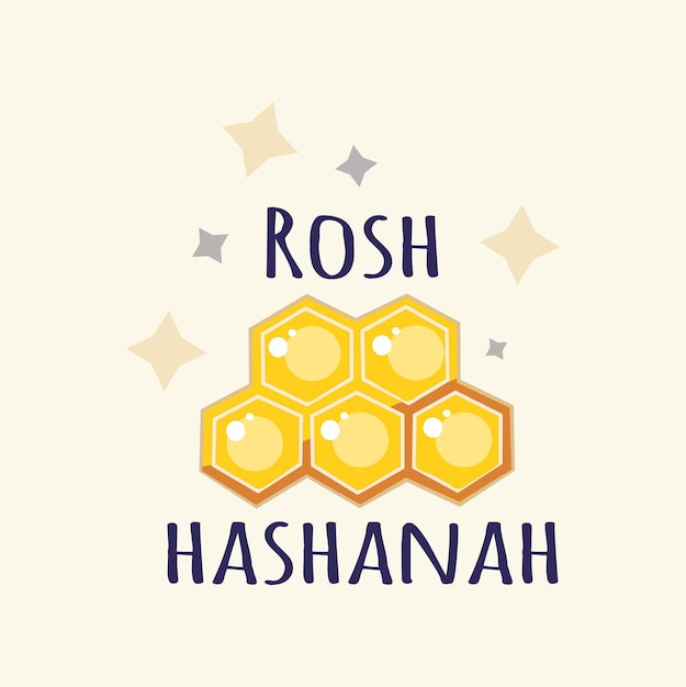 Rosh hashanah hand draw card with lettering with stars and honeycomb vector illustration