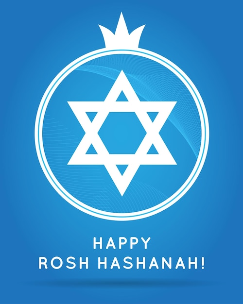 Rosh Hashanah Jewish New Year Iconbadge with pomegranate and signature 'Shana Tova' Happy New Year With Israel Flag Elements Template for postcard or invitation card