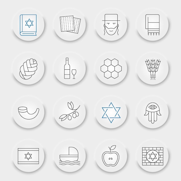 Rosh Hashanah line icon set