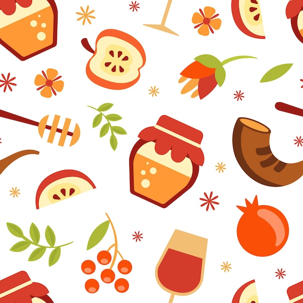 Rosh hashanah naadloos patroon met symbolen van het joodse nieuwjaar holiday design element kan worden gebruikt voor fabric wallpaper packaging vector illustratie