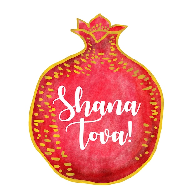 Rosh Hashanah ontwerpsjabloon met handgetekende granaatappeltakken Shana Tova Lettering