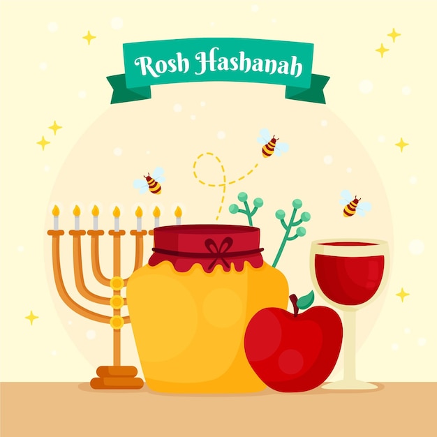 꿀과 메 노라와 로시 hashanah