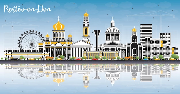 rostovondon russia city skyline with color buildings blue sky and reflections vector