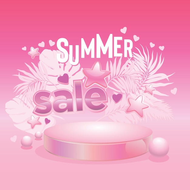 Вектор Розовая летняя распродажа с 3d подиумом