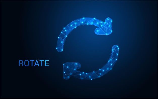 rotate icon made of glowing blue polygonal lines futuristic technology symbol refresh arrow digital loop concept