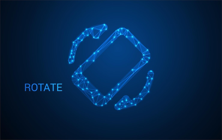 Vector rotate icon made of glowing blue polygonal lines futuristic technology symbol refresh arrow digital loop concept