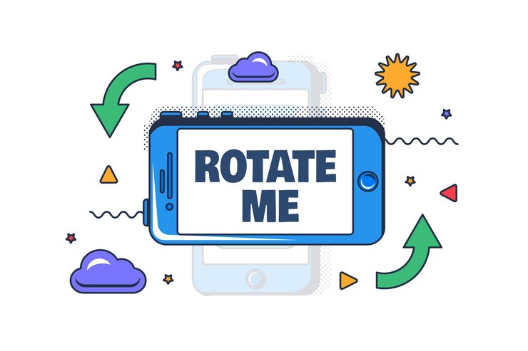 Vector rotate me smartphone turning concept instruction