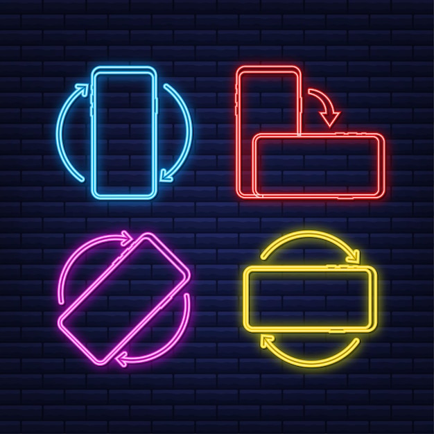 Vector rotate smartphone isolated icon. neon icon. device rotation symbol. turn your device. vector illustration.