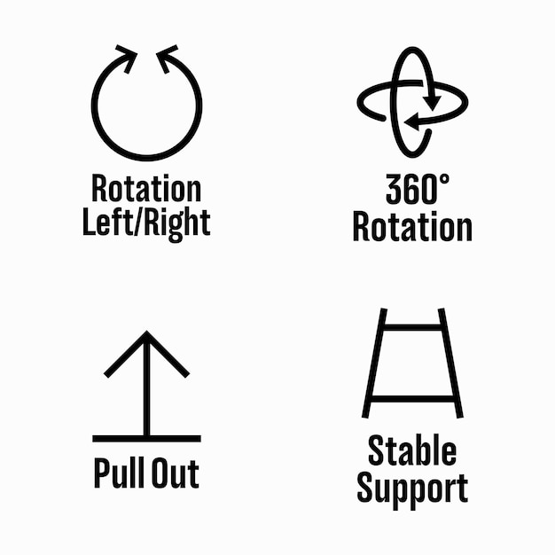 Rotatie links-rechts, 360 graden rotatie, uittrekken, stabiele ondersteunende vectorinformatieborden