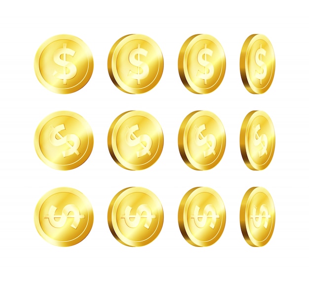 Rotation metallic gold coin. Golden dollar. Business symbol of money. illustration