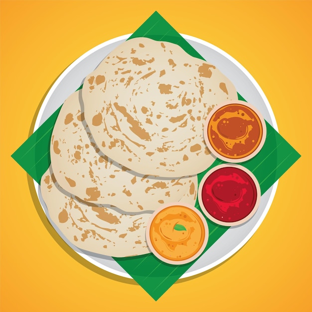 Vector roti canai, ook bekend als roti cane of roti parotta, is een platbroodgerecht met indiase invloeden