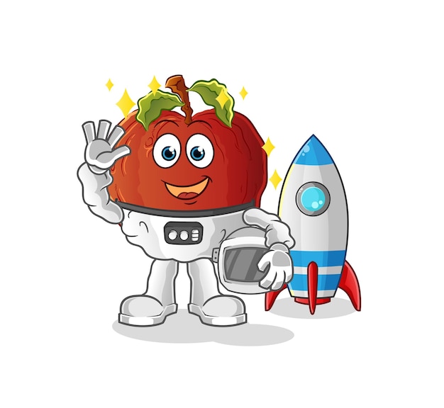 Il carattere d'ondeggiamento dell'astronauta della mela marcia. vettore mascotte dei cartoni animati