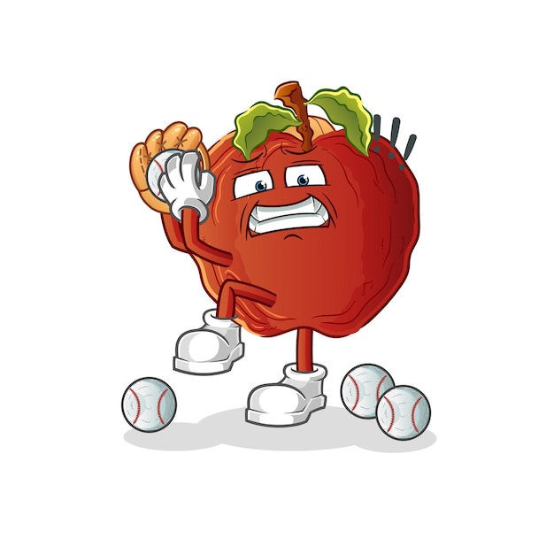 Vector the rotten apple baseball pitcher cartoon. cartoon mascot vector