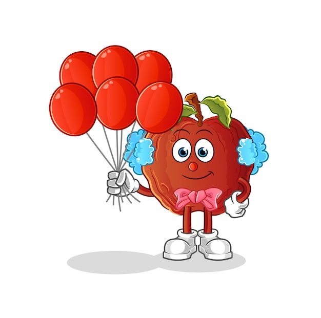 Vector the rotten apple clown with balloons vector cartoon character