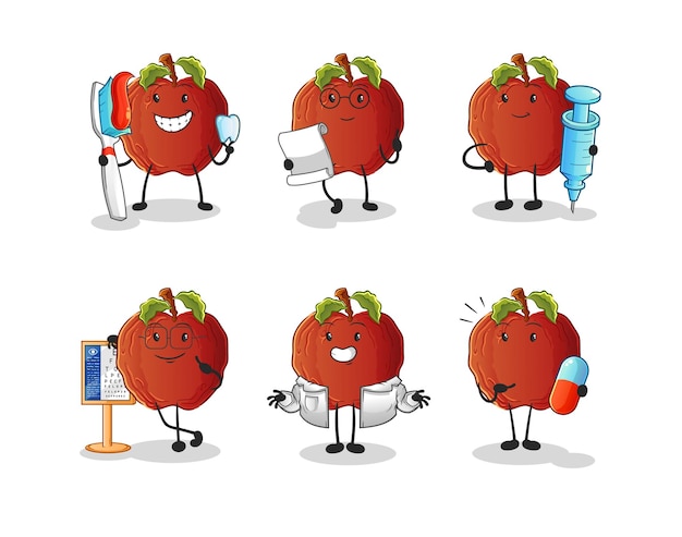 The rotten apple doctor group character. cartoon mascot vector